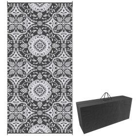 Outsunny 9' x 18' Reversible Outdoor Rug, Waterproof Plastic Straw, Portable RV Camping Carpet, Gray & White, for Backyard, Picnic, Beach